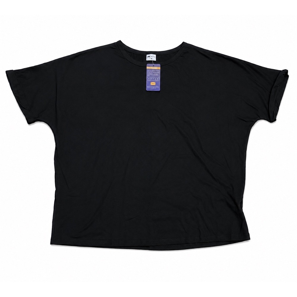 MISIFI Womens Black Oversized Short Sleeve Crew Neck T-Shirt Size M NWT